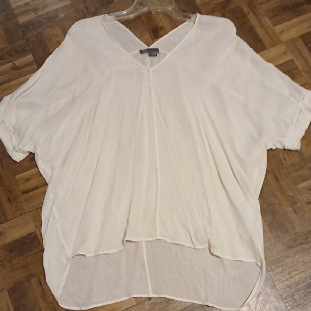 VINCE Womens Size L Cream Semi Sheer V-Neck Blouse
